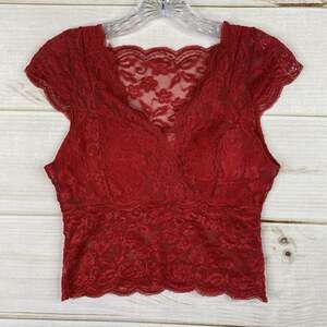 Kathy Top Womens L/XL Red Lace V Neck Padded Cropped Pullover Sexy Lingerie Club
